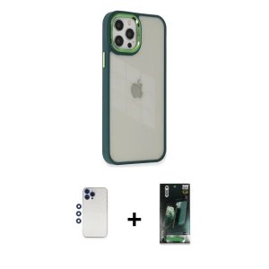 ieg™ iPhone 12 Pro Max Kılıf Eksen Doku Prime - Siyah 360 Mat Full Body Arka Koruyucu + Shine Kamera Lens - LT