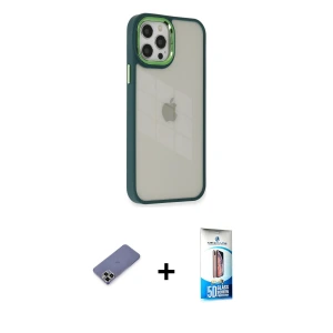ieg™ iPhone 12 Pro Max Kılıf Eksen Doku Prime - Siyah 5D Eko Cam Ekran Koruyucu + Metal Kamera Lens Koruma Cam - GD