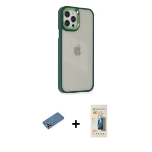 ieg™ iPhone 12 Pro Max Kılıf Eksen Doku Prime - Siyah 6D Mat Seramik Hayalet Nano Ekran Koruyucu + Shine Kamera Lens Koruma Cam - GD