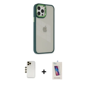 ieg™ iPhone 12 Pro Max Kılıf Eksen Doku Prime - Siyah Joko 5D Cam + Shine Kamera Lens - GD