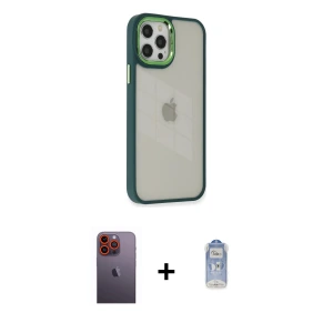 ieg™ iPhone 12 Pro Max Kılıf Eksen Doku Prime - Siyah Joko Magic 5D Cam + Neon Fosforlu Kamera Lens - TU