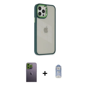 ieg™ iPhone 12 Pro Max Kılıf Eksen Doku Prime - Siyah Joko Magic 5D Cam + Neon Fosforlu Kamera Lens - YL