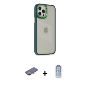 ieg™ iPhone 12 Pro Max Kılıf Eksen Doku Prime - Siyah Joko Magic 5D Cam + Renkli Kamera Lens Koruma Cam - TU