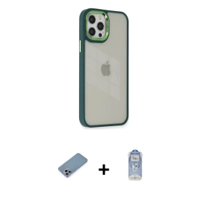 ieg™ iPhone 12 Pro Max Kılıf Eksen Doku Prime - Siyah Joko Magic 5D Cam + Shine Kamera Lens Koruma Cam - GI
