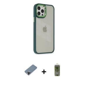 ieg™ iPhone 12 Pro Max Kılıf Eksen Doku Prime - Siyah Joko Magic 5D Hayalet Cam + Metal Kamera Lens Koruma Cam - SH