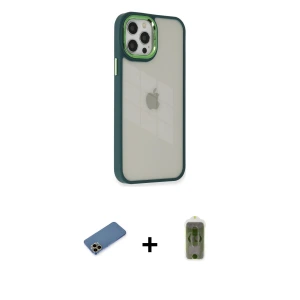 ieg™ iPhone 12 Pro Max Kılıf Eksen Doku Prime - Siyah Joko Magic 5D Hayalet Cam + Shine Kamera Lens Koruma Cam - GD
