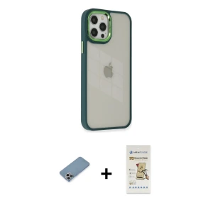 ieg™ iPhone 12 Pro Max Kılıf Eksen Doku Prime - Siyah Mat Seramik Nano Ekran Koruyucu + Shine Kamera Lens Koruma Cam - GI