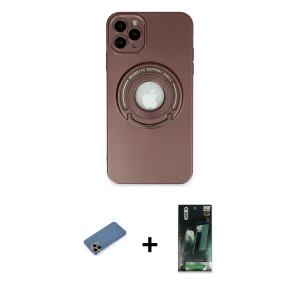 ieg™ iPhone 12 Pro Max Kılıf Eksen Klasik Prime - Şeffaf 360 Full Body Arka Koruyucu + Shine Kamera Lens Koruma Cam - GD