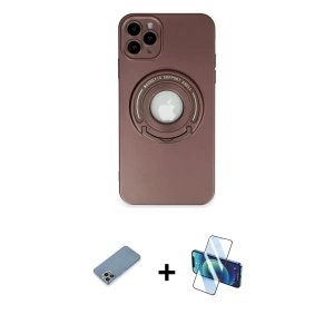 ieg™ iPhone 12 Pro Max Kılıf Eksen Klasik Prime - Siyah 3D Antistatik Seramik Nano Ekran Koruyucu + Shine Kamera Lens Koruma Cam - GI