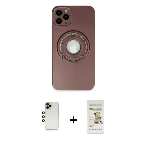 ieg™ iPhone 12 Pro Max Kılıf Eksen Klasik Prime - Siyah Mat Seramik Nano Ekran Koruyucu + Shine Kamera Lens - GD
