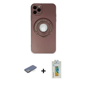 ieg™ iPhone 12 Pro Max Kılıf Eksen Klasik Prime - Siyah Polymer Nano Ekran Koruyucu + Renkli Kamera Lens Koruma Cam - YL