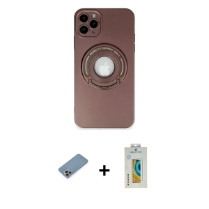 ieg™ iPhone 12 Pro Max Kılıf Eksen Klasik Prime - Siyah Polymer Nano Ekran Koruyucu + Shine Kamera Lens Koruma Cam - GI