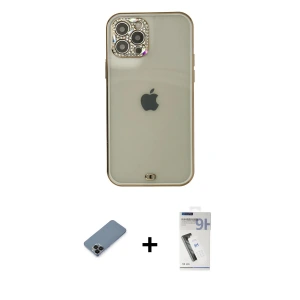 ieg™ iPhone 12 Pro Max Kılıf Eksen Minimal Koleksiyonu - Şeffaf Uv Polymer Nano Ekran Koruyucu + Metal Kamera Lens Koruma Cam - SH
