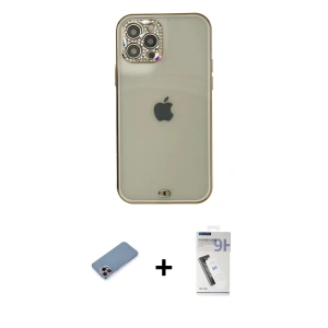 ieg™ iPhone 12 Pro Max Kılıf Eksen Minimal Koleksiyonu - Şeffaf Uv Polymer Nano Ekran Koruyucu + Shine Kamera Lens Koruma Cam - PE