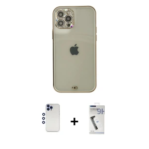 ieg™ iPhone 12 Pro Max Kılıf Eksen Minimal Koleksiyonu - Şeffaf Uv Polymer Nano Ekran Koruyucu + Shine Kamera Lens - LT