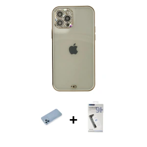 ieg™ iPhone 12 Pro Max Kılıf Eksen Minimal Koleksiyonu - Şeffaf Uv Polymer Nano Ekran Koruyucu + Shine Kamera Lens Koruma Cam - MI