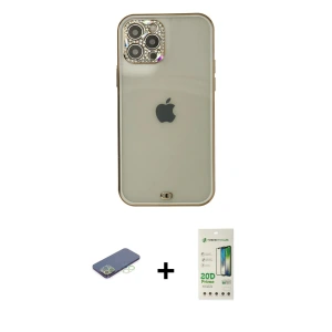 ieg™ iPhone 12 Pro Max Kılıf Eksen Minimal Koleksiyonu - Siyah 20D Premium Cam Ekran Koruyucu + Renkli Kamera Lens Koruma Cam - YL