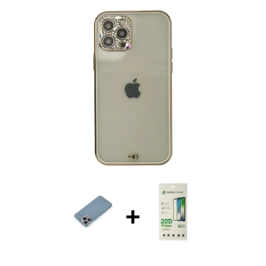 ieg™ iPhone 12 Pro Max Kılıf Eksen Minimal Koleksiyonu - Siyah 20D Premium Cam Ekran Koruyucu + Shine Kamera Lens Koruma Cam - GI