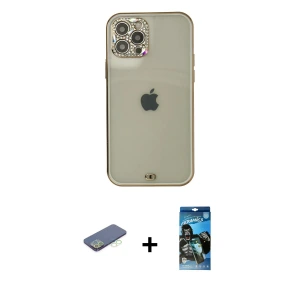 ieg™ iPhone 12 Pro Max Kılıf Eksen Minimal Koleksiyonu - Siyah 34D Izgaralı Cam + Renkli Kamera Lens Koruma Cam - YL