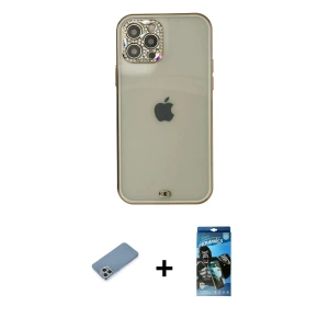 ieg™ iPhone 12 Pro Max Kılıf Eksen Minimal Koleksiyonu - Siyah 34D Izgaralı Cam + Shine Kamera Lens Koruma Cam - GS