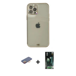 ieg™ iPhone 12 Pro Max Kılıf Eksen Minimal Koleksiyonu - Siyah 360 Mat Full Body Arka Koruyucu + Renkli Kamera Lens Koruma Cam - TU