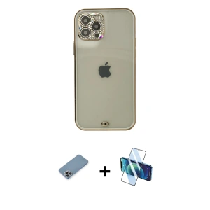 ieg™ iPhone 12 Pro Max Kılıf Eksen Minimal Koleksiyonu - Siyah 3D Antistatik Seramik Nano Ekran Koruyucu + Shine Kamera Lens Koruma Cam - GI