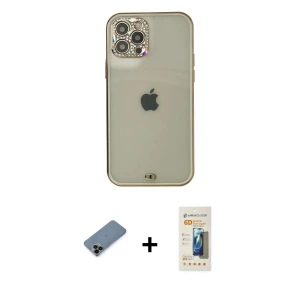 ieg™ iPhone 12 Pro Max Kılıf Eksen Minimal Koleksiyonu - Siyah 6D Mat Seramik Hayalet Nano Ekran Koruyucu + Shine Kamera Lens Koruma Cam - SH