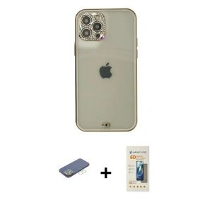 ieg™ iPhone 12 Pro Max Kılıf Eksen Minimal Koleksiyonu - Siyah 6D Mat Seramik Hayalet Nano Ekran Koruyucu + Renkli Kamera Lens Koruma Cam - YL