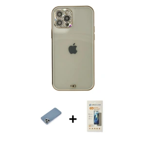 ieg™ iPhone 12 Pro Max Kılıf Eksen Minimal Koleksiyonu - Siyah 6D Mat Seramik Hayalet Nano Ekran Koruyucu + Shine Kamera Lens Koruma Cam - GS
