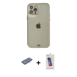 ieg™ iPhone 12 Pro Max Kılıf Eksen Minimal Koleksiyonu - Siyah Joko 5D Cam + Renkli Kamera Lens Koruma Cam - MI