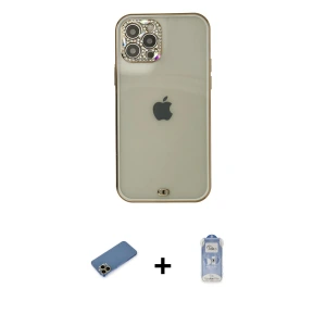ieg™ iPhone 12 Pro Max Kılıf Eksen Minimal Koleksiyonu - Siyah Joko Magic 5D Cam + Shine Kamera Lens Koruma Cam - GD