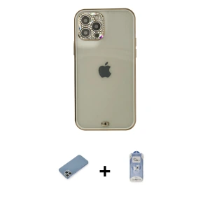 ieg™ iPhone 12 Pro Max Kılıf Eksen Minimal Koleksiyonu - Siyah Joko Magic 5D Cam + Shine Kamera Lens Koruma Cam - GS