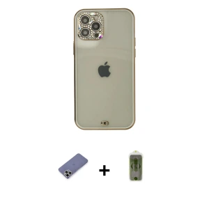 ieg™ iPhone 12 Pro Max Kılıf Eksen Minimal Koleksiyonu - Siyah Joko Magic 5D Hayalet Cam + Metal Kamera Lens Koruma Cam - GD
