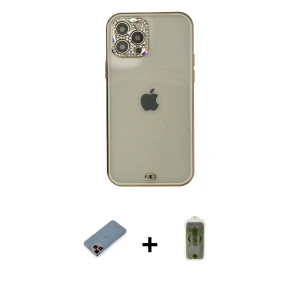 ieg™ iPhone 12 Pro Max Kılıf Eksen Minimal Koleksiyonu - Siyah Joko Magic 5D Hayalet Cam + Metal Kamera Lens Koruma Cam - KI