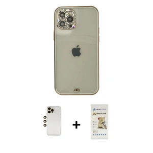 ieg™ iPhone 12 Pro Max Kılıf Eksen Minimal Koleksiyonu - Siyah Mat Seramik Nano Ekran Koruyucu + Shine Kamera Lens - GD