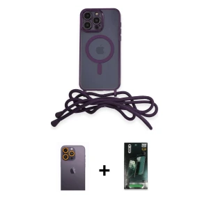 ieg™ iPhone 12 Pro Max Kılıf Eksen Özel Seri - Şeffaf 360 Full Body Arka Koruyucu + Neon Fosforlu Kamera Lens - SI