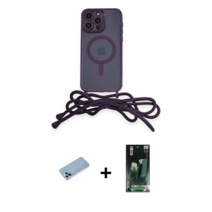 ieg™ iPhone 12 Pro Max Kılıf Eksen Özel Seri - Şeffaf 360 Full Body Arka Koruyucu + Shine Kamera Lens Koruma Cam - MI