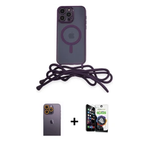 ieg™ iPhone 12 Pro Max Kılıf Eksen Özel Seri - Şeffaf Temperli Cam Ekran Koruyucu + Neon Fosforlu Kamera Lens - SI