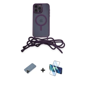 ieg™ iPhone 12 Pro Max Kılıf Eksen Özel Seri - Siyah 3D Antistatik Cam Ekran Koruyucu + Shine Kamera Lens Koruma Cam - SH