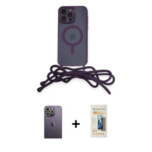 ieg™ iPhone 12 Pro Max Kılıf Eksen Özel Seri - Siyah 6D Mat Seramik Hayalet Nano Ekran Koruyucu + Neon Fosforlu Kamera Lens - BZ