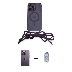 ieg™ iPhone 12 Pro Max Kılıf Eksen Özel Seri - Siyah Joko Magic 5D Cam + Neon Fosforlu Kamera Lens - BZ