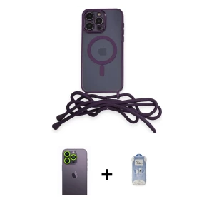 ieg™ iPhone 12 Pro Max Kılıf Eksen Özel Seri - Siyah Joko Magic 5D Cam + Neon Fosforlu Kamera Lens - YL