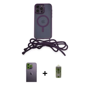 ieg™ iPhone 12 Pro Max Kılıf Eksen Özel Seri - Siyah Joko Magic 5D Hayalet Cam + Neon Fosforlu Kamera Lens - YL