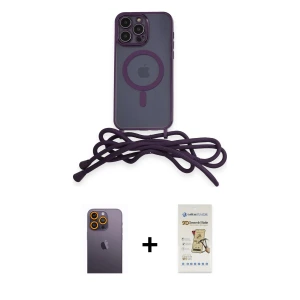 ieg™ iPhone 12 Pro Max Kılıf Eksen Özel Seri - Siyah Mat Seramik Nano Ekran Koruyucu + Neon Fosforlu Kamera Lens - SI