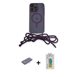 ieg™ iPhone 12 Pro Max Kılıf Eksen Özel Seri - Siyah Polymer Nano Ekran Koruyucu + Renkli Kamera Lens Koruma Cam - PE