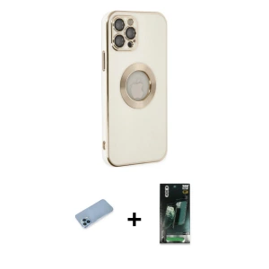 ieg™ iPhone 12 Pro Max Kılıf İz Form Serisi - Şeffaf 360 Full Body Arka Koruyucu + Shine Kamera Lens Koruma Cam - MI