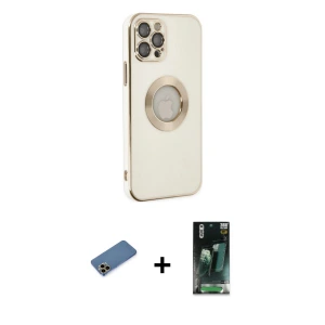 ieg™ iPhone 12 Pro Max Kılıf İz Form Serisi - Şeffaf 360 Full Body Arka Koruyucu + Shine Kamera Lens Koruma Cam - GD