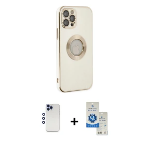 ieg™ iPhone 12 Pro Max Kılıf İz Form Serisi - Şeffaf Royal Nano Ekran Koruyucu + Shine Kamera Lens - LT