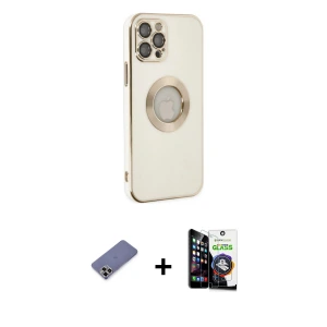 ieg™ iPhone 12 Pro Max Kılıf İz Form Serisi - Şeffaf Temperli Cam Ekran Koruyucu + Metal Kamera Lens Koruma Cam - GD