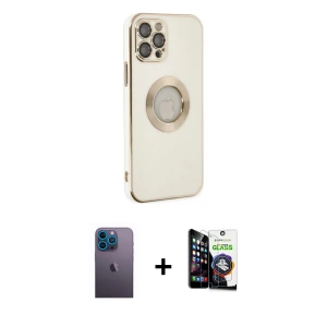 ieg™ iPhone 12 Pro Max Kılıf İz Form Serisi - Şeffaf Temperli Cam Ekran Koruyucu + Neon Fosforlu Kamera Lens - MI